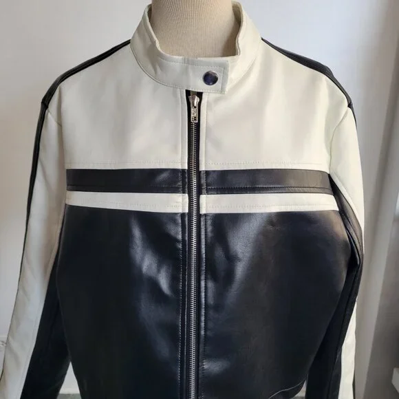 CLEARANCE -SHEIN Easy Wear Color Block B/W Vegan Leather Jacket (Size 8/10) - Picture 11 of 14